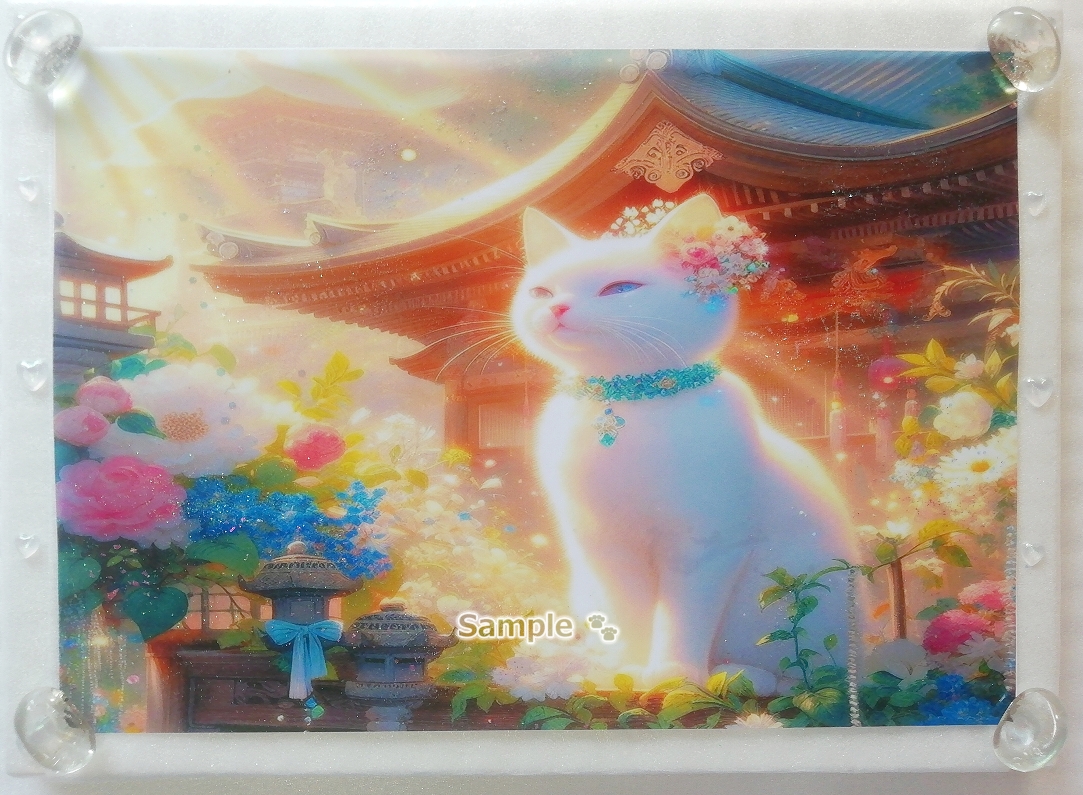 Cat empire 167 A4 Shrine sunbathing white cat Hand drawn & painting CG original art