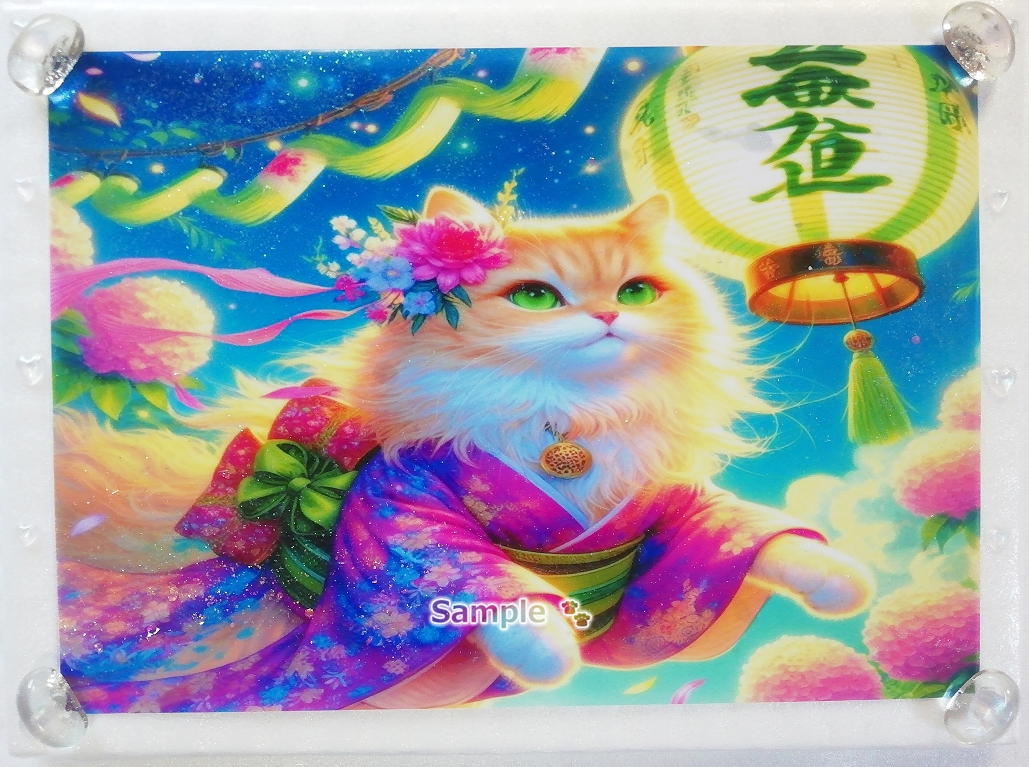 Empire des chats 169 A4 Chat de lin kimono peinture dessinée à la main art CG original