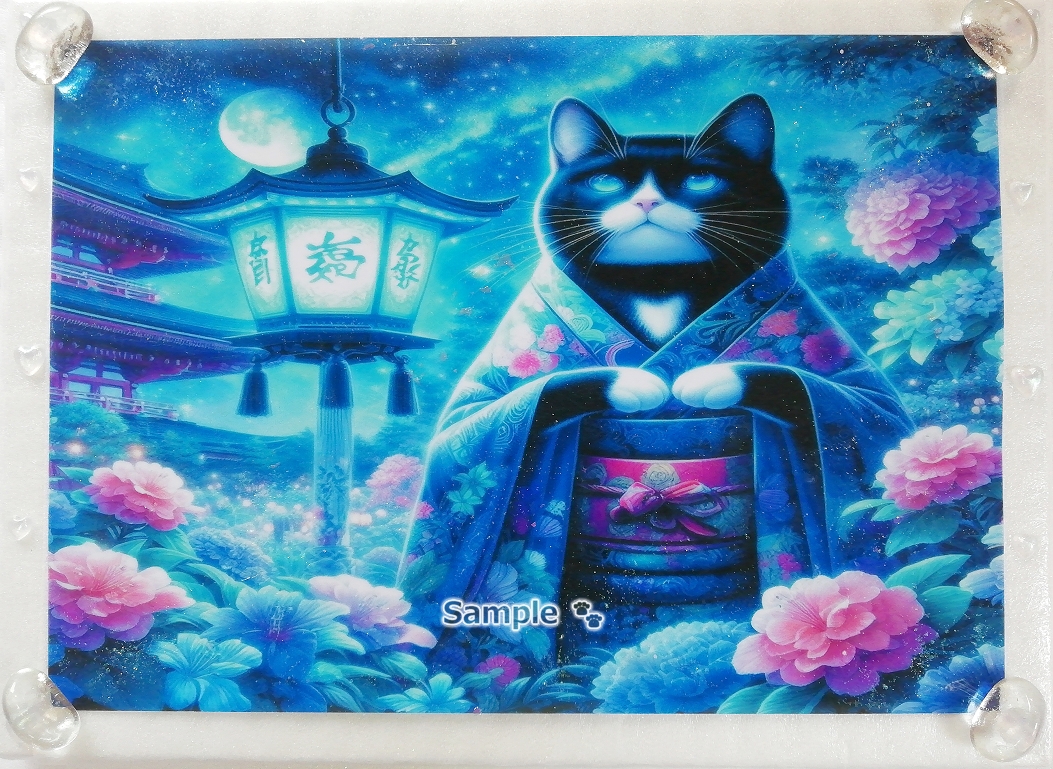 Imperio gato 31 A4 Kimono gato blanco negro pintura dibujada a mano arte CG original