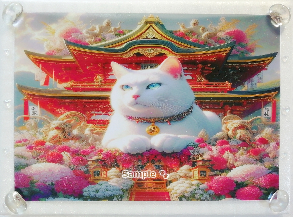 Imperio gato 34 A4 Santuario gato blanco dibujado a mano pintura arte CG original