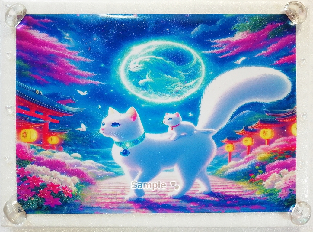 Cat empire 46 A4 Shrine white cat Hand drawn & painting CG original art