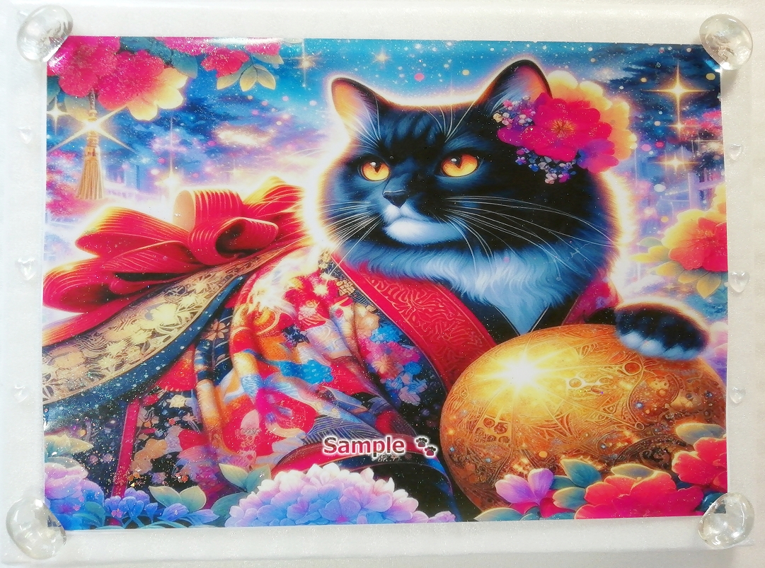 Katzenimperium 05 A4 Kimono schwarz weiße Katze Handgezeichnetes Gemälde Original CG kunst