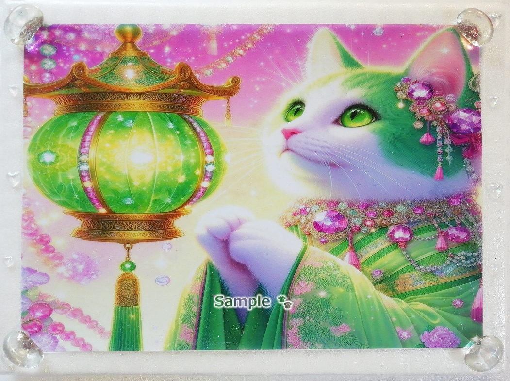 Cat empire 50 A4 Kimono green cat Hand drawn & painting CG original art