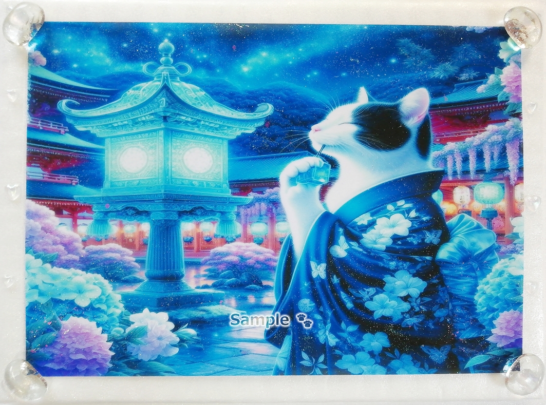 Empire des chats 54 A4 Kimono noir chat blanc peinture dessinée à la main art CG original