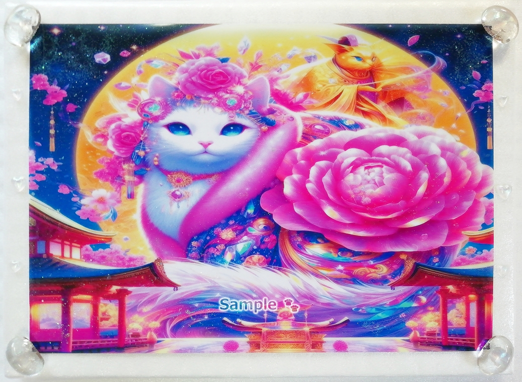 Imperio gato 61 A4 Kimono gato blanco dibujado a mano pintura arte CG original