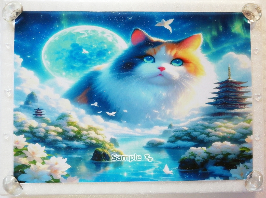 Empire des chats 63 A4 Sanctuaire chat calico peinture dessinée à la main art CG original