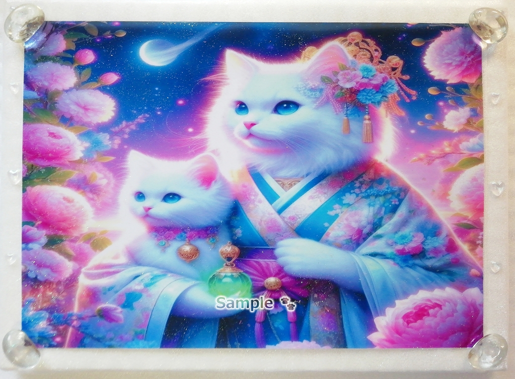 Imperio gato 68 A4 Kimono gato blanco dibujado a mano pintura arte CG original