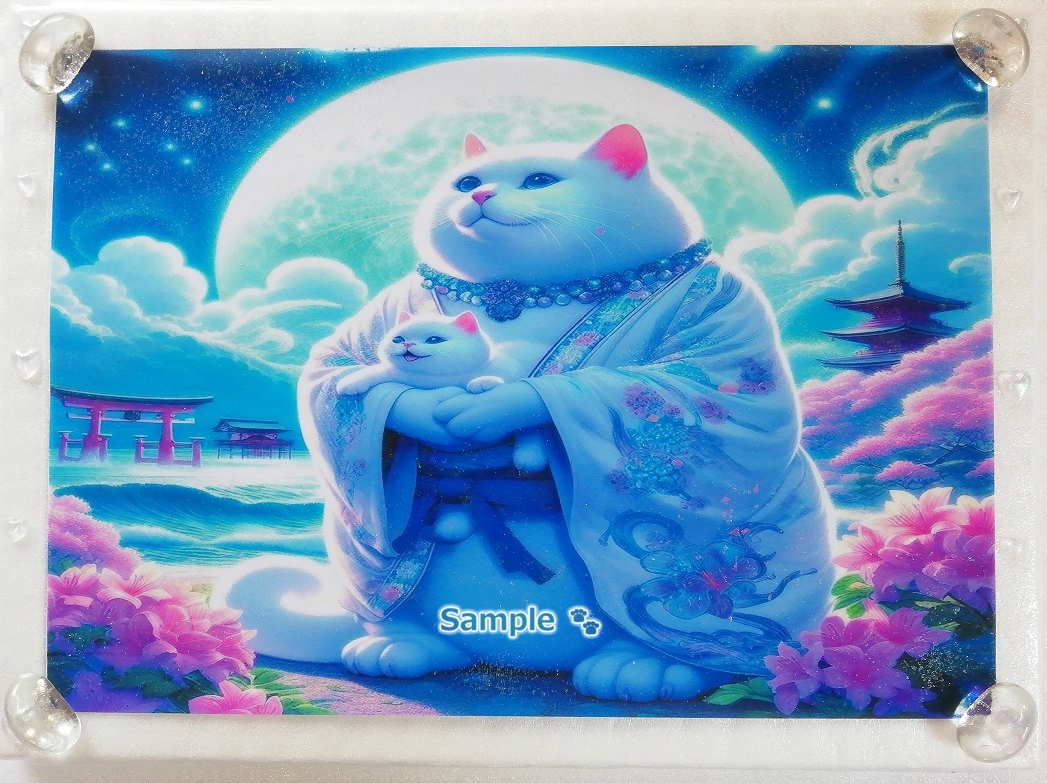 Katzenimperium 69 A4 Kimono weiße Katze Handgezeichnetes Gemälde Original CG kunst