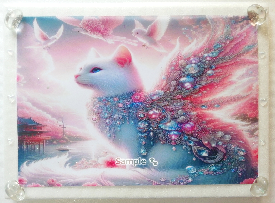 Imperio gato 07 A4 Pluma gato blanco dibujado a mano pintura arte CG original