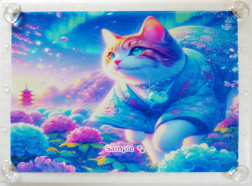 Empire des chats 71 A4 Chat de lin kimono peinture dessinée à la main art CG original