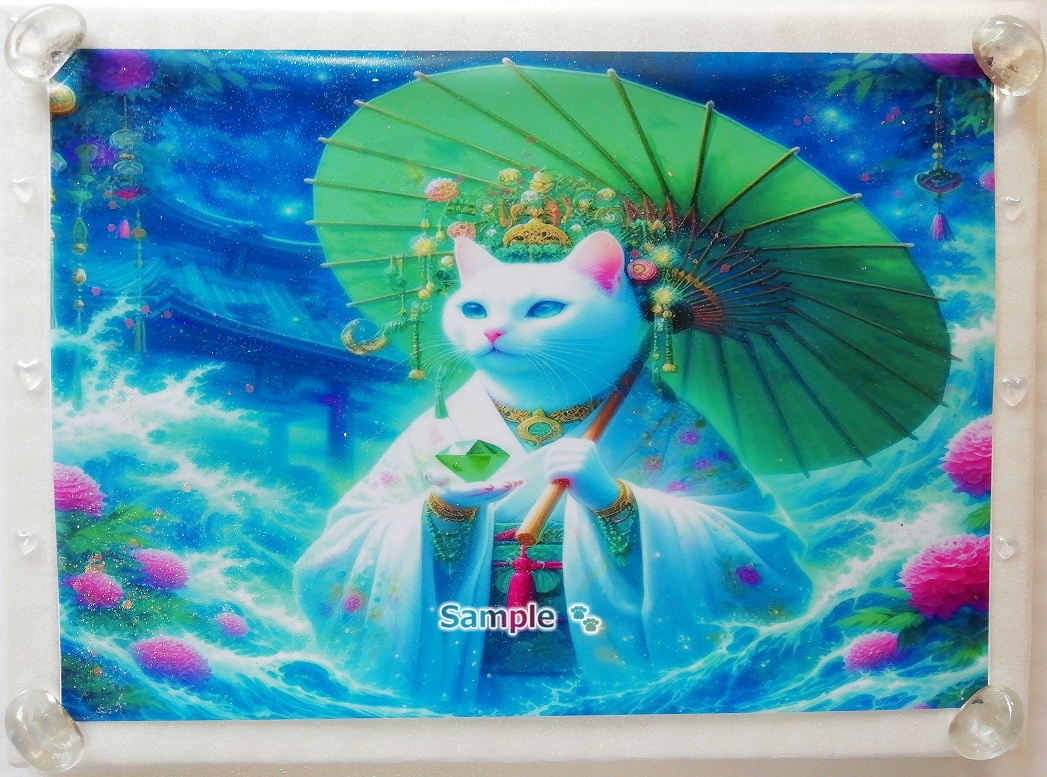 Imperio gato 74 A4 Kimono gato blanco dibujado a mano pintura arte CG original