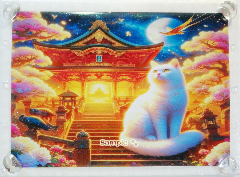 Cat empire 08 A4 Shrine white cat Hand drawn & painting CG original art