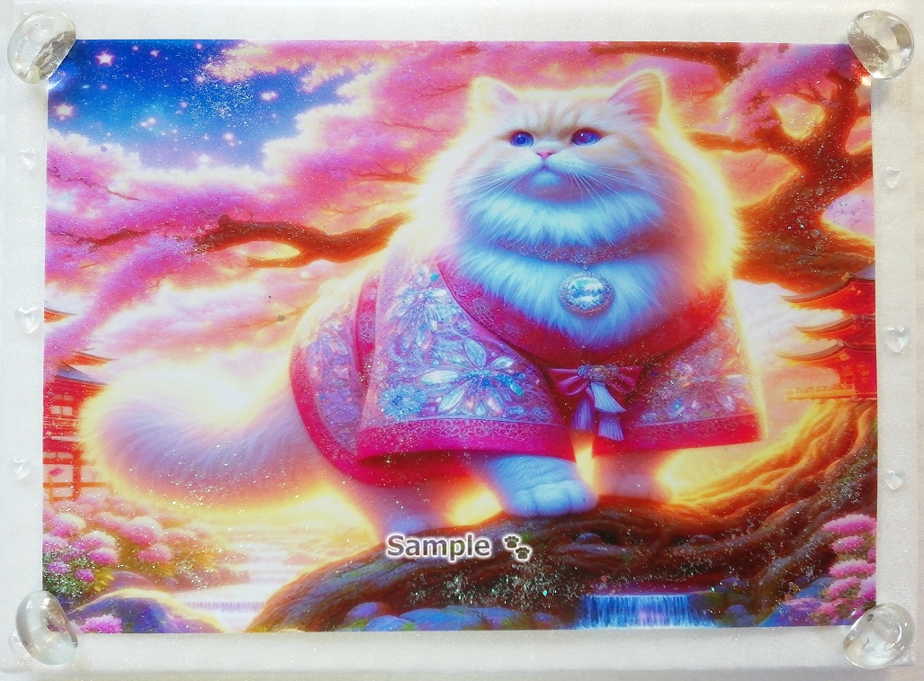 Empire des chats 81 A4 Chat de lin kimono peinture dessinée à la main art CG original