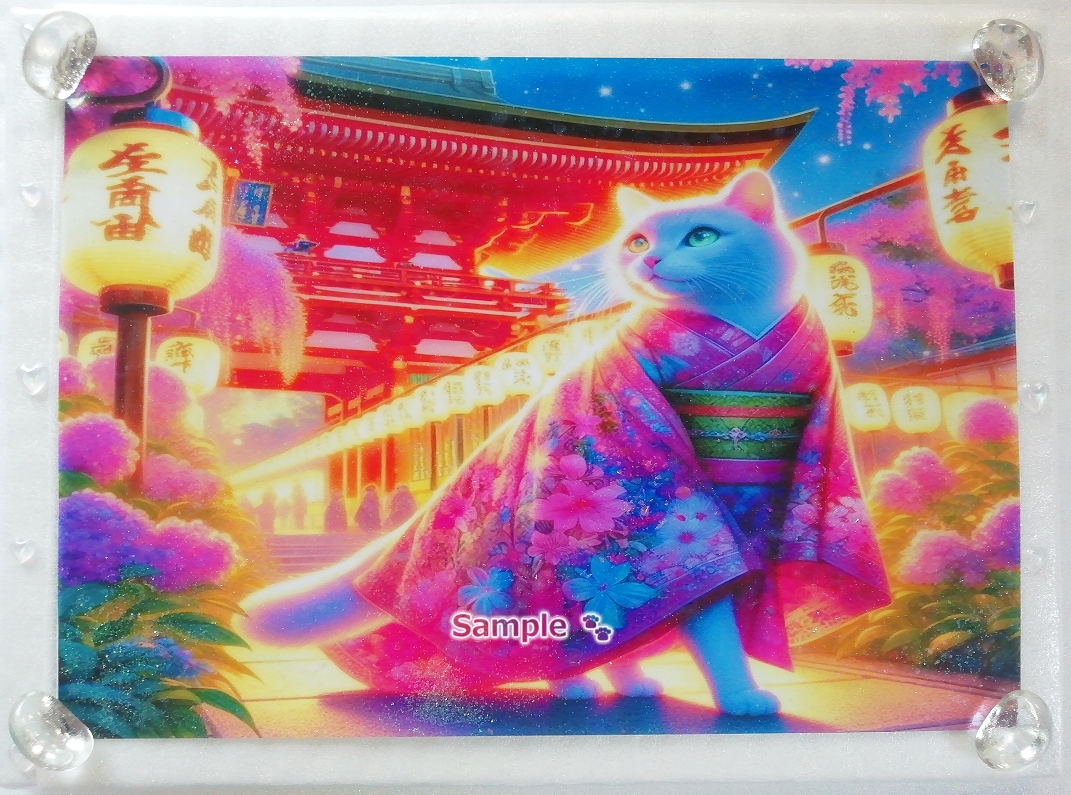 Imperio gato 92 A4 Kimono gato blanco dibujado a mano pintura arte CG original