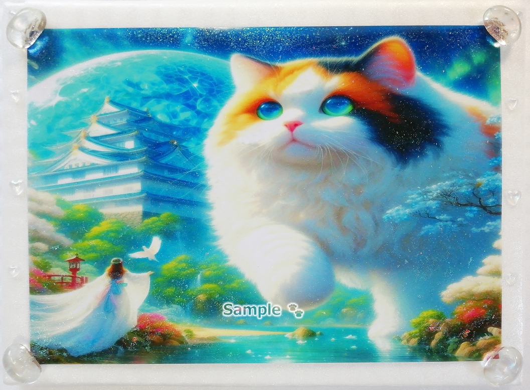 Empire des chats 97 A4 Château calico chat peinture dessinée à la main art CG original