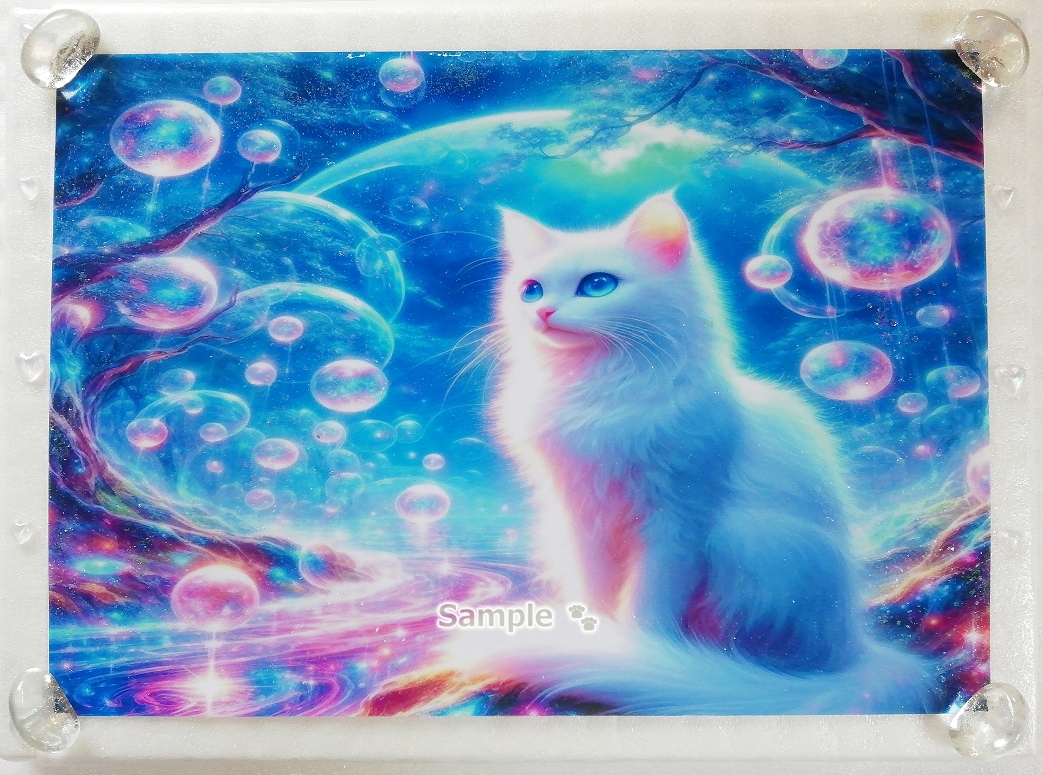 Empire des chats 98 A4 Chat blanc moelleux peinture dessinée à la main art CG original