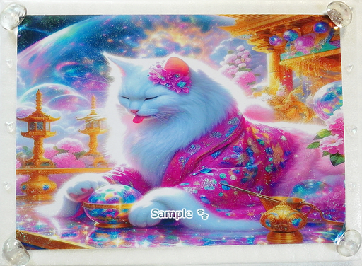 Art hand Auction Empire des chats 110 A4 Kimono chat blanc peinture dessinée à la main art CG original