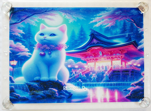 Art hand Auction Cat empire 115 A4 Shrine white cat Hand drawn & painting CG original art