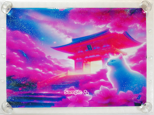 Art hand Auction ネコ日本帝国 127 神社と白猫 手描き&CG 絵画イラストオリジナル原画 A4