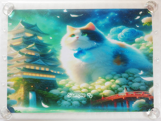 Art hand Auction 猫帝国 129 A4 神社三色猫 手绘绘画CG原创艺术