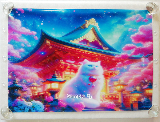 Art hand Auction 猫帝国 132 A4 神社白猫 手绘绘画CG原创艺术