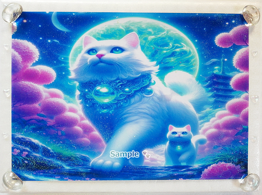 Art hand Auction Empire des chats 133 A4 Chat blanc parent enfant peinture dessinée à la main art CG original