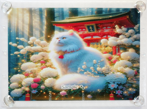 Art hand Auction 猫帝国 153 A4 神社毛茸茸的白猫手绘绘画CG原创艺术