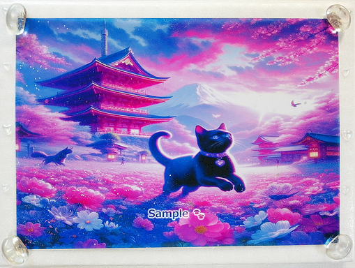 Art hand Auction ネコ日本帝国 154 神社と黒猫 手描き&CG 絵画イラストオリジナル原画 A4