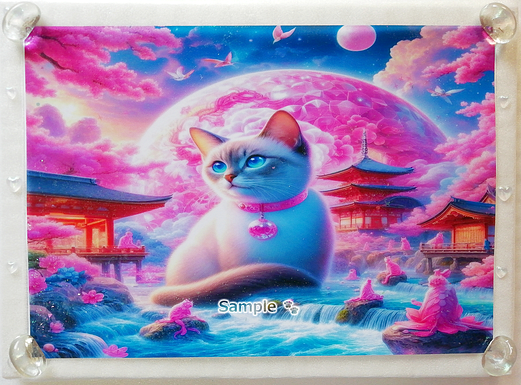 Art hand Auction 猫帝国 158 A4 神社暹罗猫手绘绘画CG原创艺术