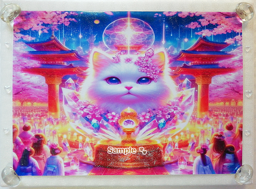 Art hand Auction 猫帝国 18 A4 神社之神白猫 手绘绘画CG原创艺术