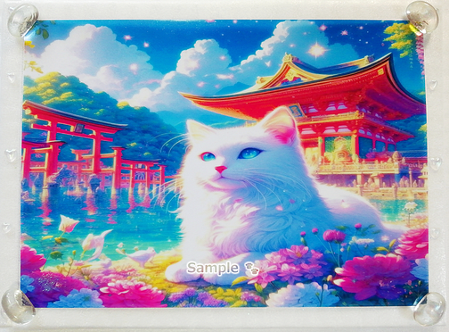 Art hand Auction 猫帝国 27 A4 神社白猫 手绘绘画CG原创艺术