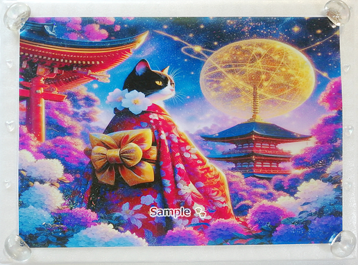 Art hand Auction Katzenimperium 40 A4 Kimono schwarz weiße Katze Handgezeichnetes Gemälde Original CG kunst