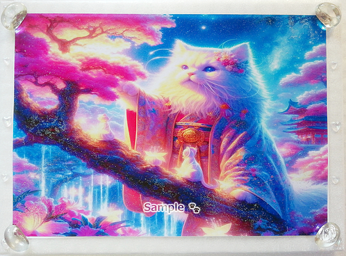 Art hand Auction 猫帝国 41 A4 神社白猫 手绘绘画CG原创艺术