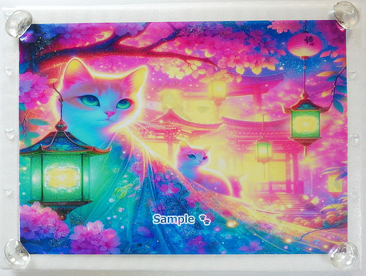 Art hand Auction 猫帝国 56 A4 神社亚麻猫手绘绘画CG原创艺术