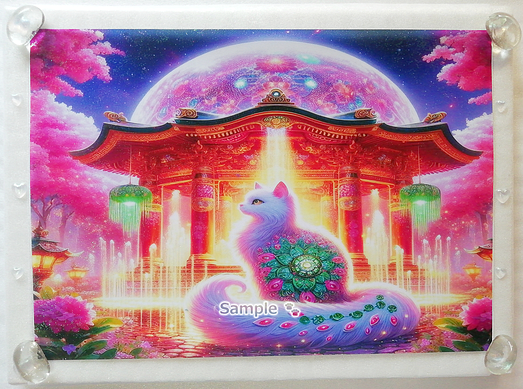 Art hand Auction ネコ日本帝国 57 神社と白猫 手描き&CG 絵画イラストオリジナル原画 A4