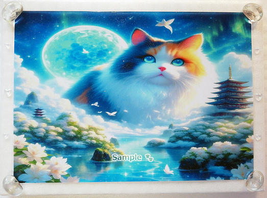 Art hand Auction 猫帝国 63 A4 神社三色猫 手绘绘画CG原创艺术