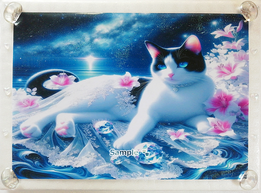 Art hand Auction 猫帝国 64 A4 夜海黑白猫手绘绘画CG原创艺术