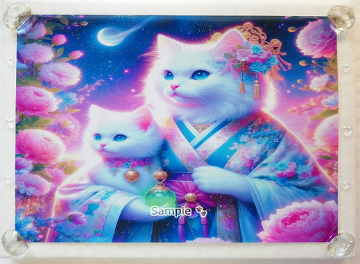 Art hand Auction Empire des chats 68 A4 Kimono chat blanc peinture dessinée à la main art CG original