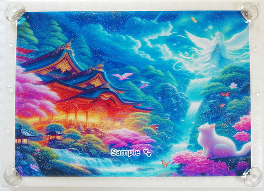 Art hand Auction ネコ日本帝国 87 神社と白猫 手描き&CG 絵画イラストオリジナル原画 A4