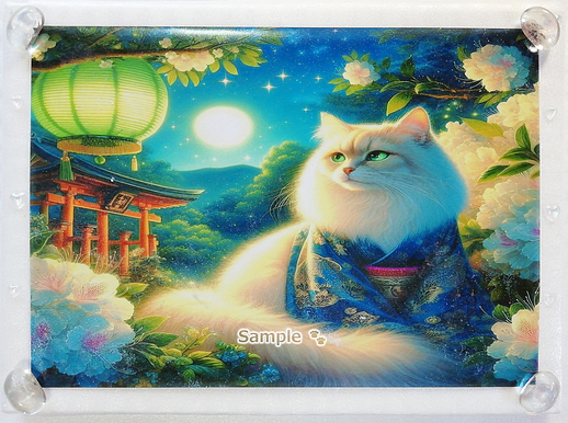 Art hand Auction 猫帝国 89 A4 神社亚麻猫手绘绘画CG原创艺术