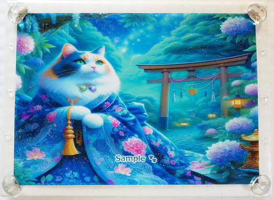 Art hand Auction Empire des chats 91 A4 Chat calico kimono peinture dessinée à la main art CG original