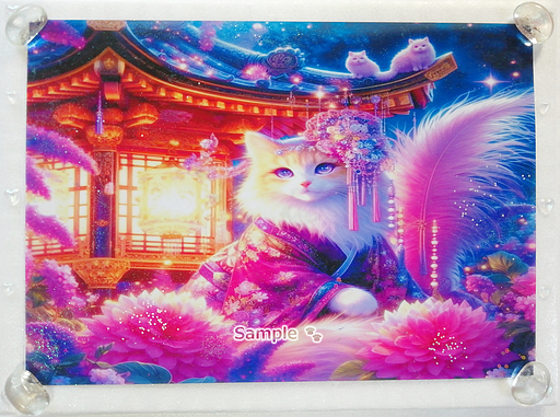 Art hand Auction 猫帝国 93 A4 神社亚麻猫手绘绘画CG原创艺术