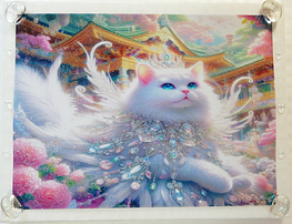 Art hand Auction Empire des chats 10 A4 Bijou plume chat blanc peinture dessinée à la main art original
