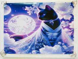 Art hand Auction ネコ日本帝国 118 着物と黒猫 手描き&CG 絵画イラストオリジナル原画 A4