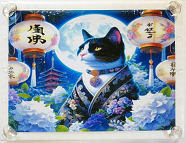 Art hand Auction ネコ日本帝国 136 着物と黒猫 手描き&CG 絵画イラストオリジナル原画 A4