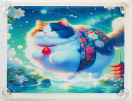 Art hand Auction ネコ日本帝国 139 神社とぽっちゃり三毛猫 手描き&CG 絵画イラストオリジナル原画 A4