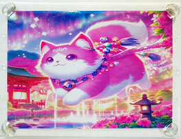 Art hand Auction ネコ日本帝国 143 神社とピンク猫 手描き&CG 絵画イラストオリジナル原画 A4