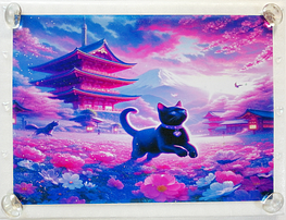 Art hand Auction ネコ日本帝国 154 神社と黒猫 手描き&CG 絵画イラストオリジナル原画 A4