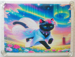 Art hand Auction ネコ日本帝国 165 着物と黒猫 手描き&CG 絵画イラストオリジナル原画 A4