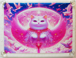 Art hand Auction Empire des chats 17 A4 Dieu chat blanc peinture dessinée à la main art original